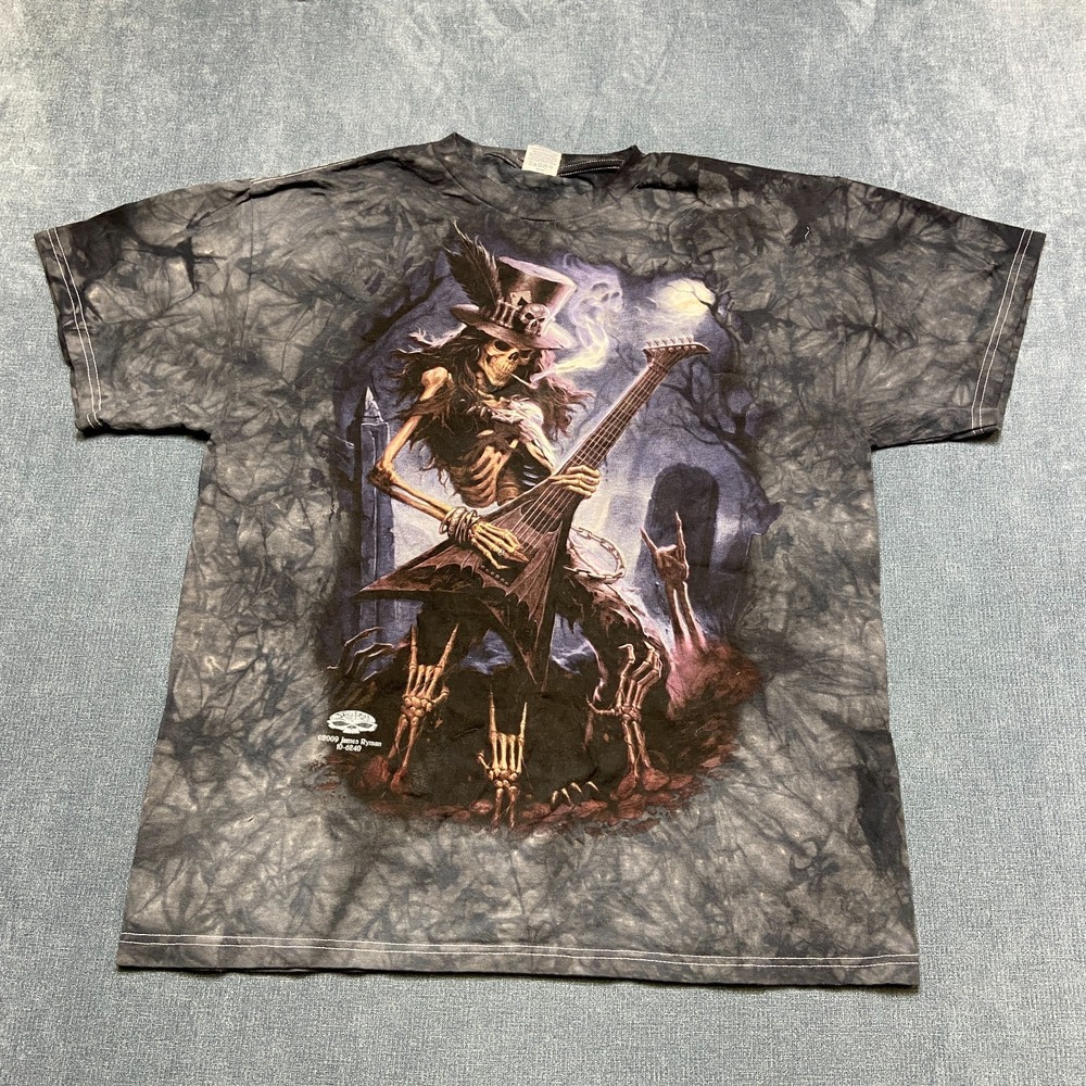 Vintage Delta Skulbone Skeleton Rocker T Shirt Adult Large Gray Tie Dye Pullover